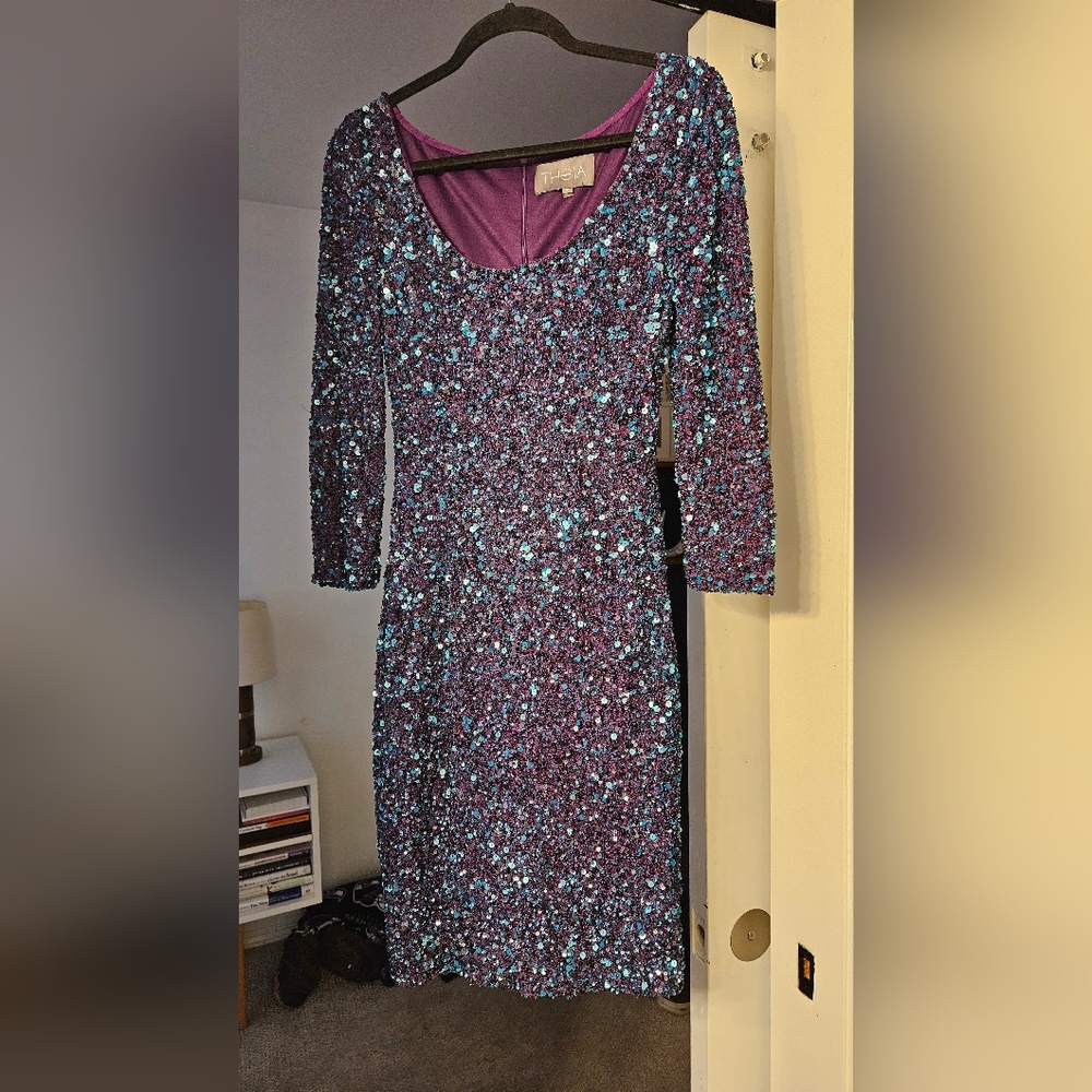STUNNING Theia sequin long sleeve dress